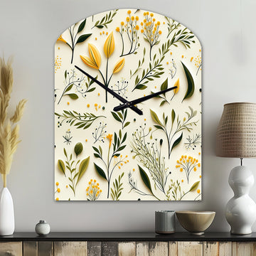 Yellow And Green Floral Simplicity - Asymmetric Metal Wall Clock